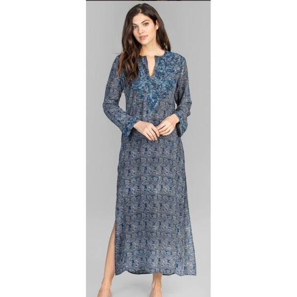 Amaya Dillon Navy 100% Silk Hand Embroidered Kaftan - Picture 1 of 10